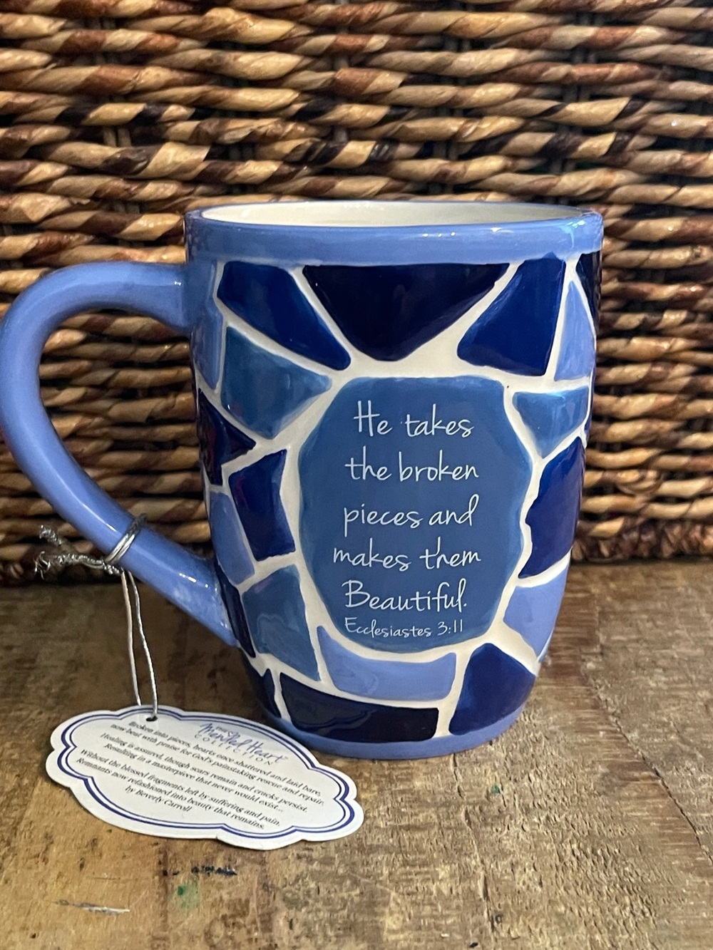 ScriptureART Inspirational Mosaic Ceramic Blue and White Coffee Mug
